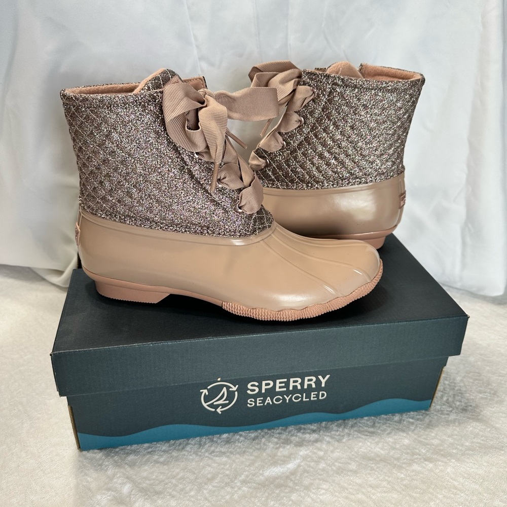Sperry Saltwater Glitter Duck Boots Women’s Size 8 Pink
